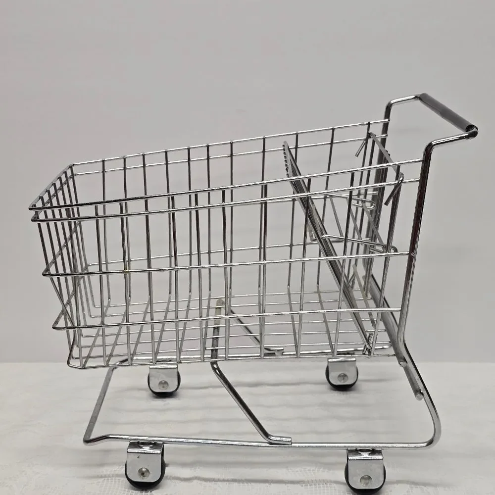 Kids Or Doll Toy Grocery Shopping Cart Silver Metallic Mini Cart